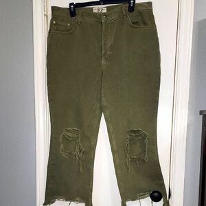 NWOT "We The Free" Olive Green Distressed Flare Jeans Sz 32